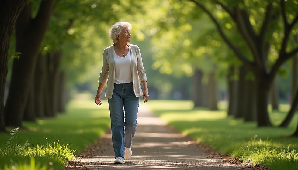 Mujer caminando por un sendero arbolado